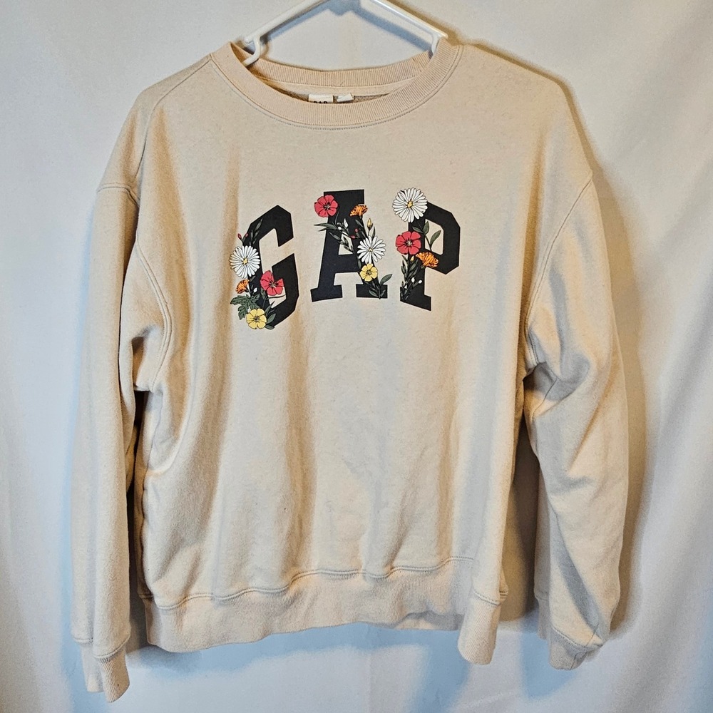 GAP Floral Logoβ Graphic Sweatshirt Medium Beige Tan Cottagecore Earthy Boho